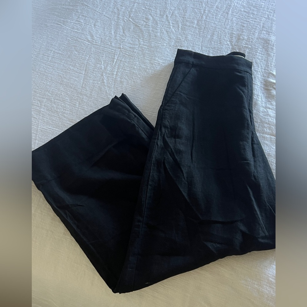 H&M Black Linen Wide-Leg Pants — Size 10